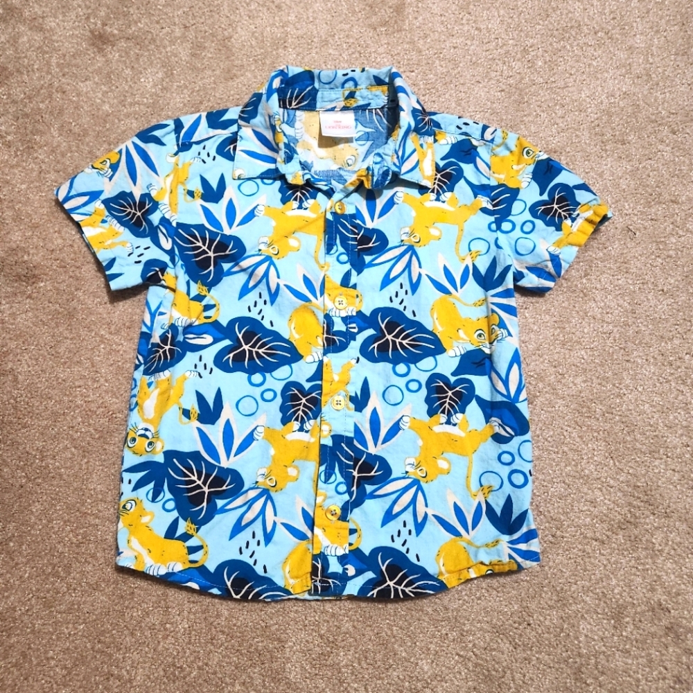 Disney The Lion King Kids Blue and Yellow Button Down Shirt Size 5T